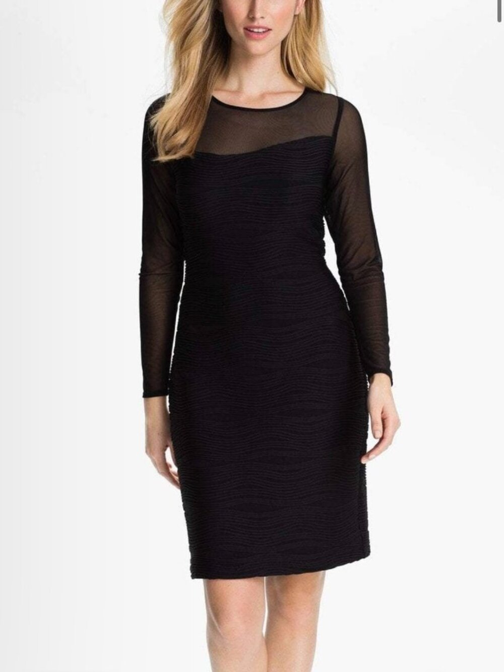 Donna Ricco New York Illusion Long Sleeve Wave Textured Dress Size 10